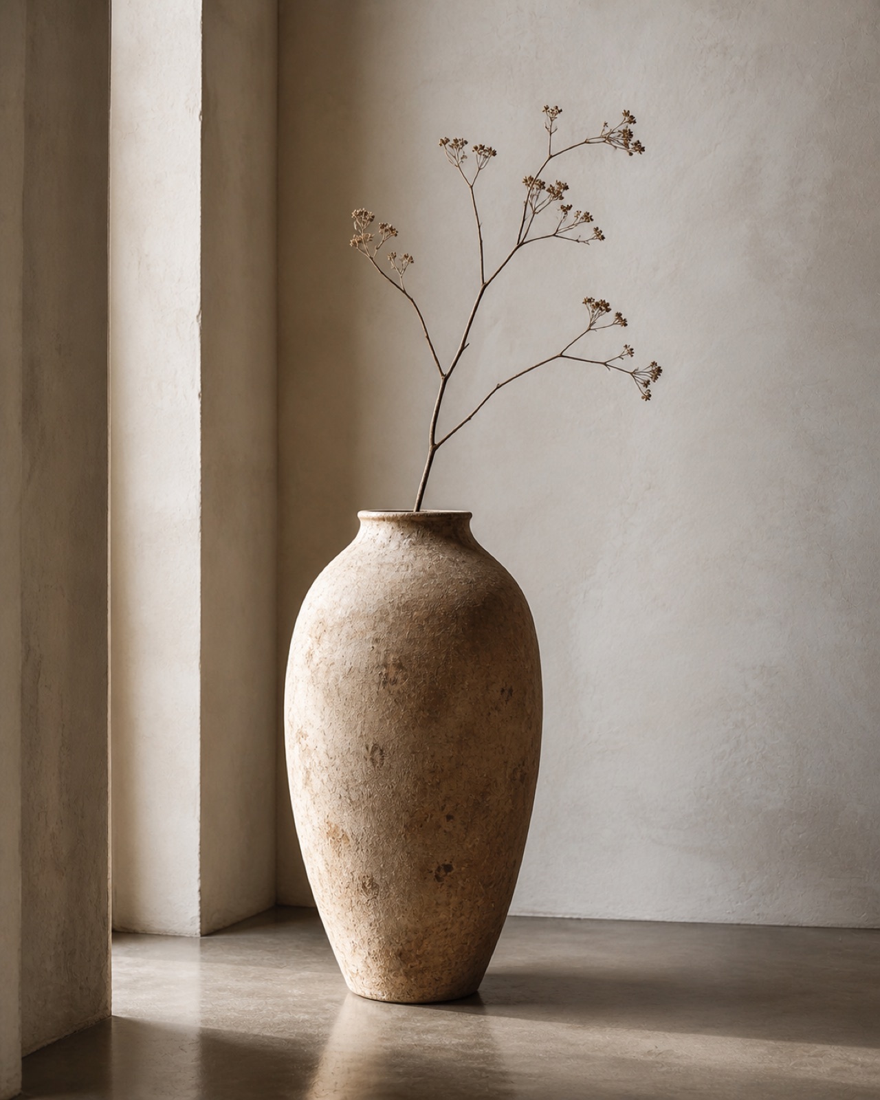 Jarrón Borneo cerámico tall amphora con rama seca